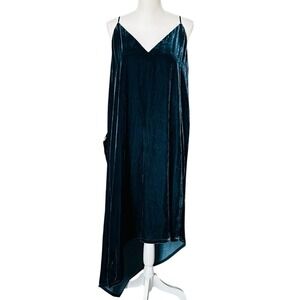 BCBGMAXAZRIA Silk-Blend Asymmetrical Slip Dress‎ Blue Velvet Midi Size L